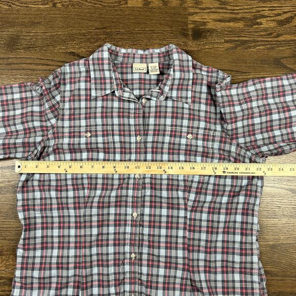 L.L.Bean Shirt Womens XL Red Gray Plaid Short Sleeve Button Front Cotton - Picture 3 of 7
